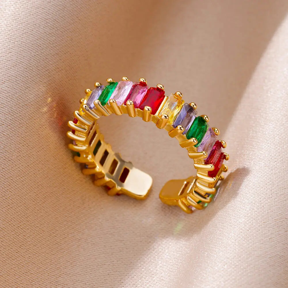 Colorful Zircon Rings For Women Gold Color Stainless Steel Fashion Cubic Zirconia Ring 2023 Trend Aesthetic Wedding Jewelry Gift