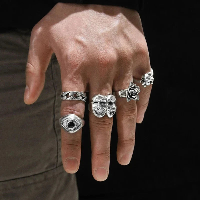 24Pcs Ring Set Alloy Personality Poker Card Smiley Ring Gothic Punk Hip Hop Trend Style Wear Matching Accessories