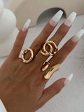 3pcs Retro Punk Exaggerated Asymmetrical Ring Set for Women Fashion Minimalist Geometric Hollow Round Unique Design Ring Jewelry