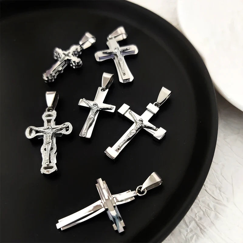 18K Gold Plated Stainless Steel Cross Pendant Vintage Inspired Double Cross Jewelry for Daily Wear & Special Occasions