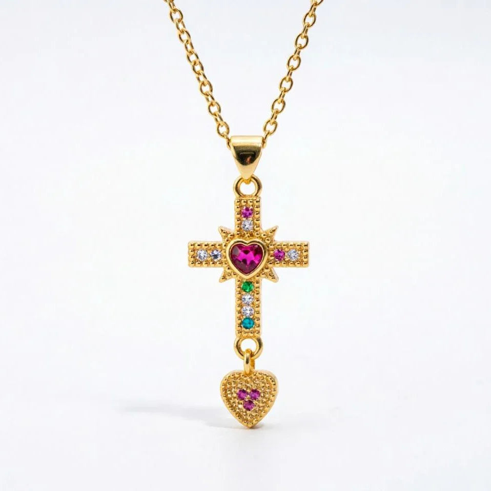 NEWBUY Unique Design Eagle Heart Cross Pendant Gold Color 316L Stainless Steel Chain Necklace CZ Party Jewelry Femme Bijoux
