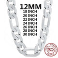 Solid 925 Sterling Silver Necklace For Men Classic 12mm Cuban Chain 18-30 Inch Charm High Quality Fashion Jewelry Wedding