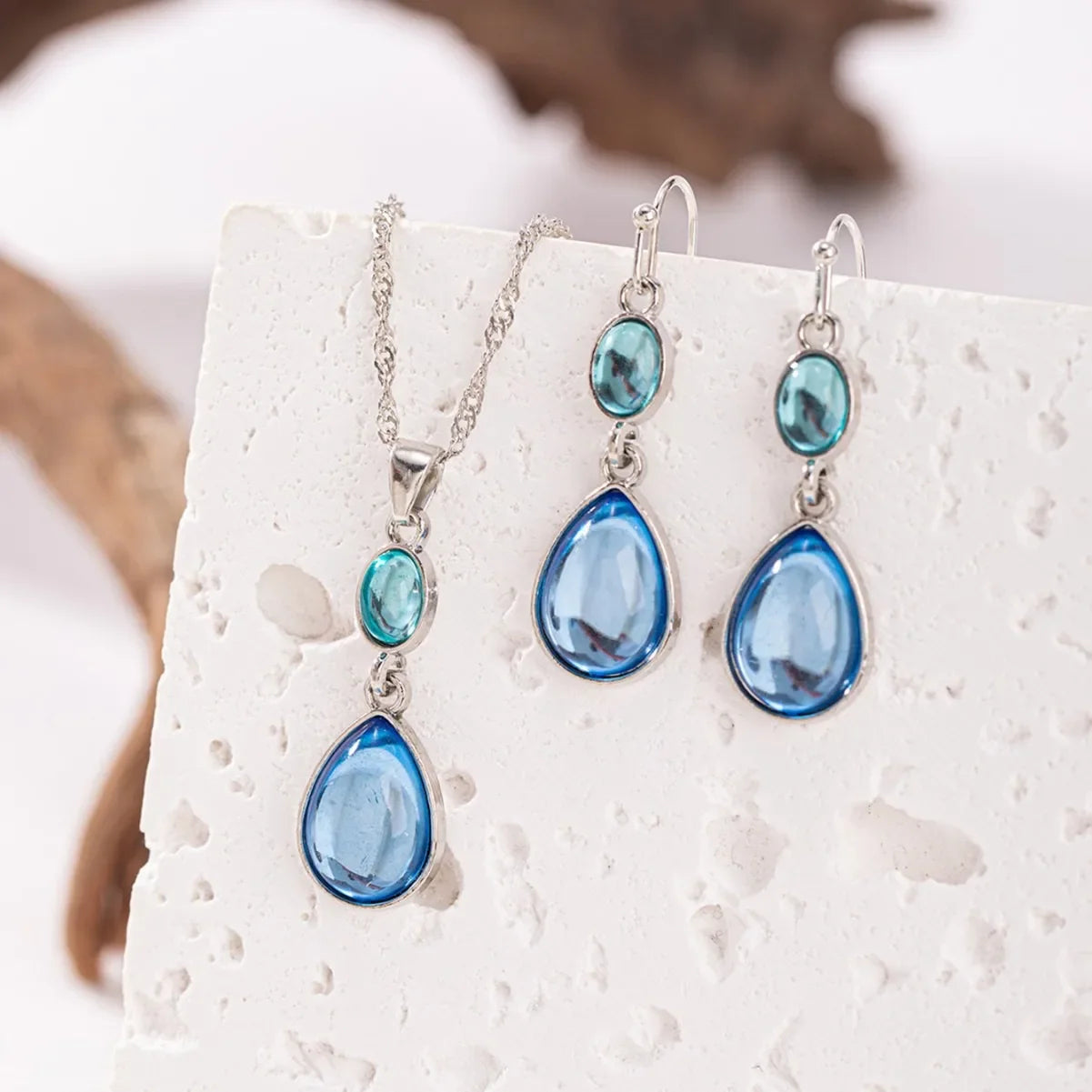 Fashionable Water Droplet Shaped Artificial Synthetic Blue Stone Hanging Earrings For women's Birthday Custom Jewelr