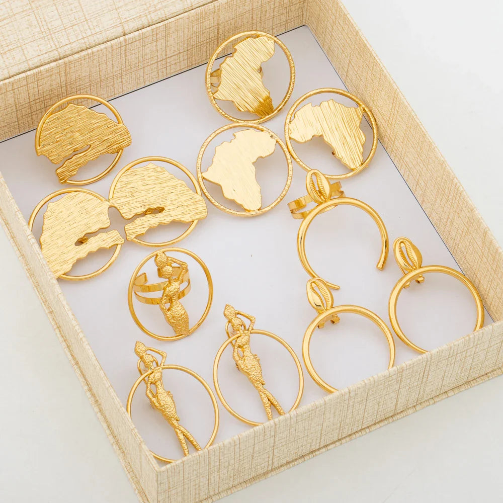 Trend Earrings and Ring Jewelry Set with Gifts Box 18k Gold Plated Clip Earrings and Finger Ring Set for Party Engagement Bride