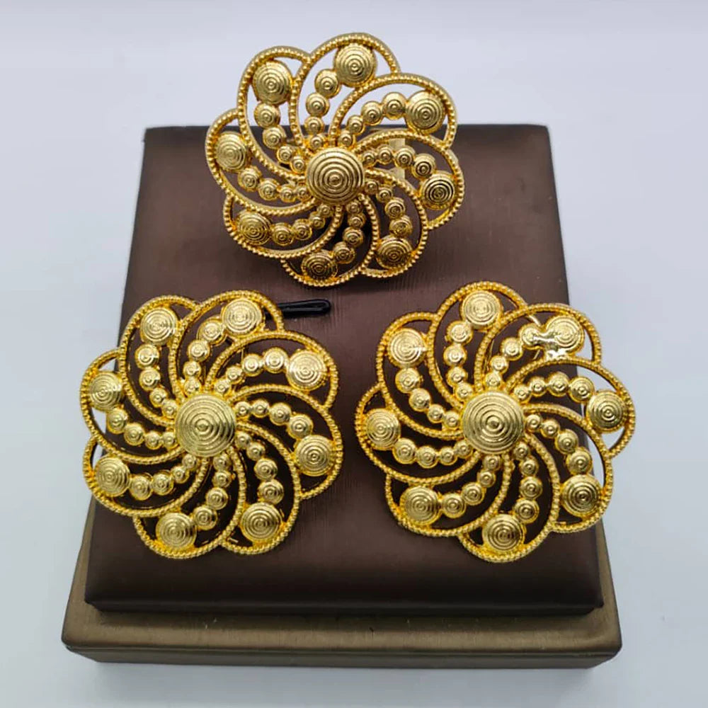 Trend Earrings and Ring Jewelry Set for Women 18k Gold Color Clip Earrings and Finger Ring Bride 2Pcs Set Nigerian Accessories