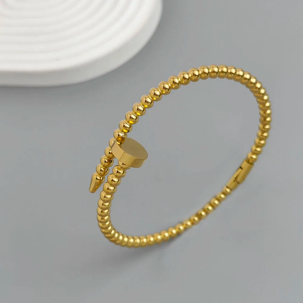 Simple nail shape round bead gold-plated stainless steel women's bracelet, waterproof and rust-free bracelet, worn by couples