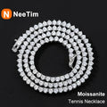 NeeTim Moissanite Tennis Necklace 3 Claw 925 Sterling Silver Plated 18k White Gold Sparkling Lab Diamond Necklaces for Women