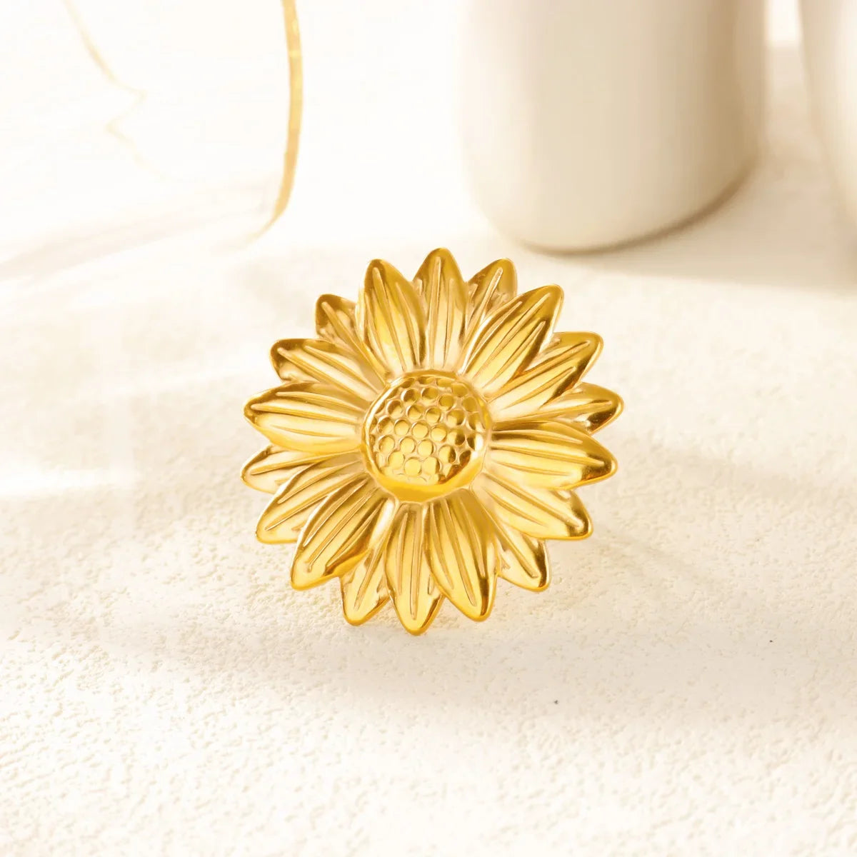 Stainless Steel Gold Color Flower Rings for Women Fashion Geometric Opening Adjustable Finger Ring Vintage Jewelry Gifts