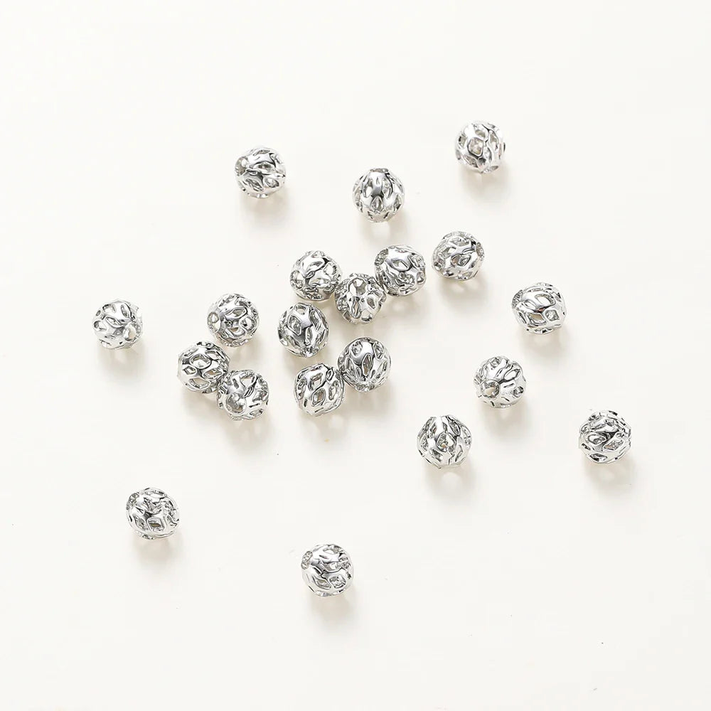 20pcs/bag 4mm 5mm 6mm 18K Gold Plated Hollow Round Spacer Bead Brass Charm Bracelet Beading For DIY Jewelry Making Accessories