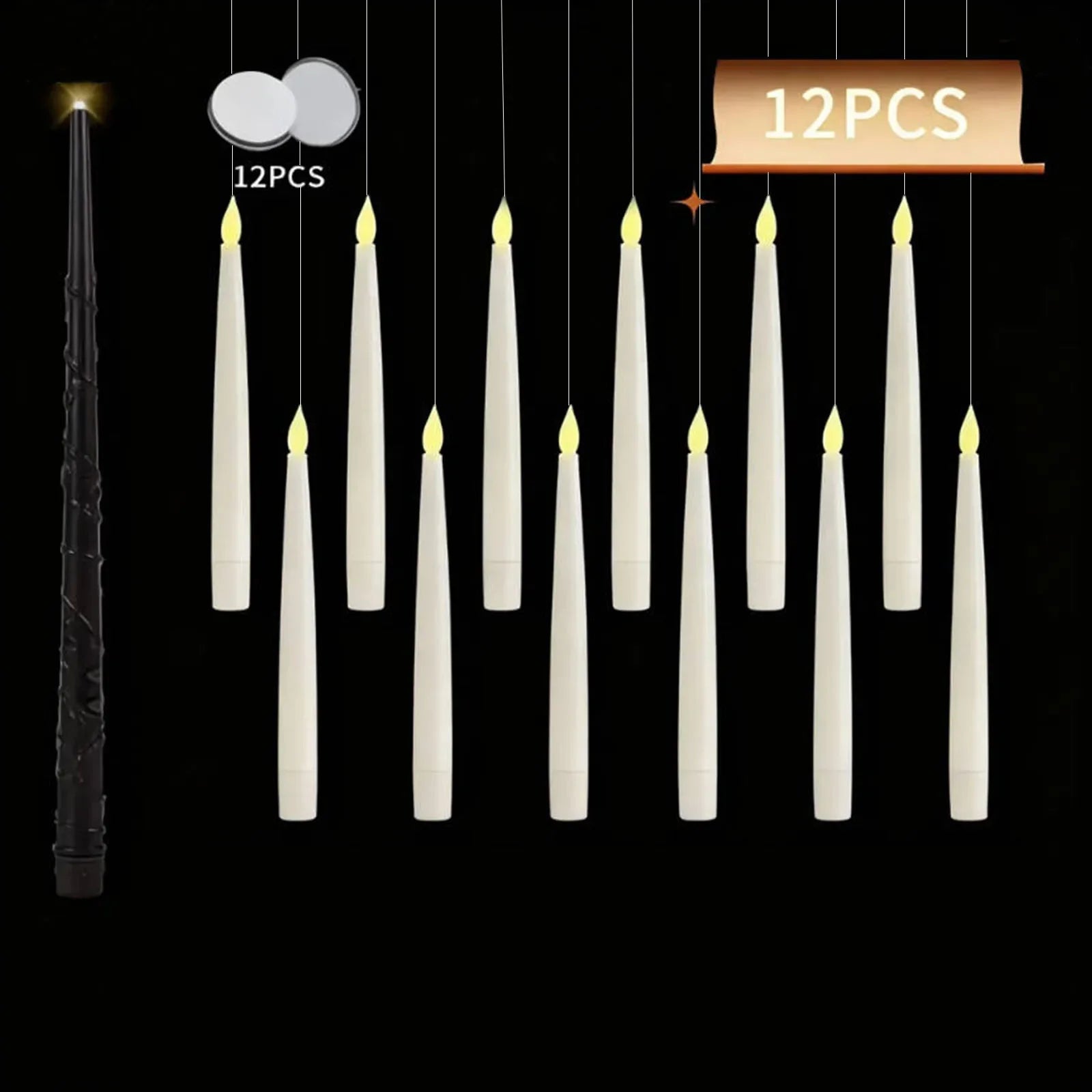 12/10 PCS LED Floating Candles with Magic Wand Flameless Flying Candle Flickering Burning Candles for Wedding Holiday Decoration
