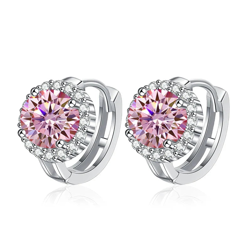 NeeTim 0.5ct 1ct Pink Moissanite Earrings Women S925 Silver Black Blue Green Grey Rainbow Lab Diamond Wedding Studs Earring