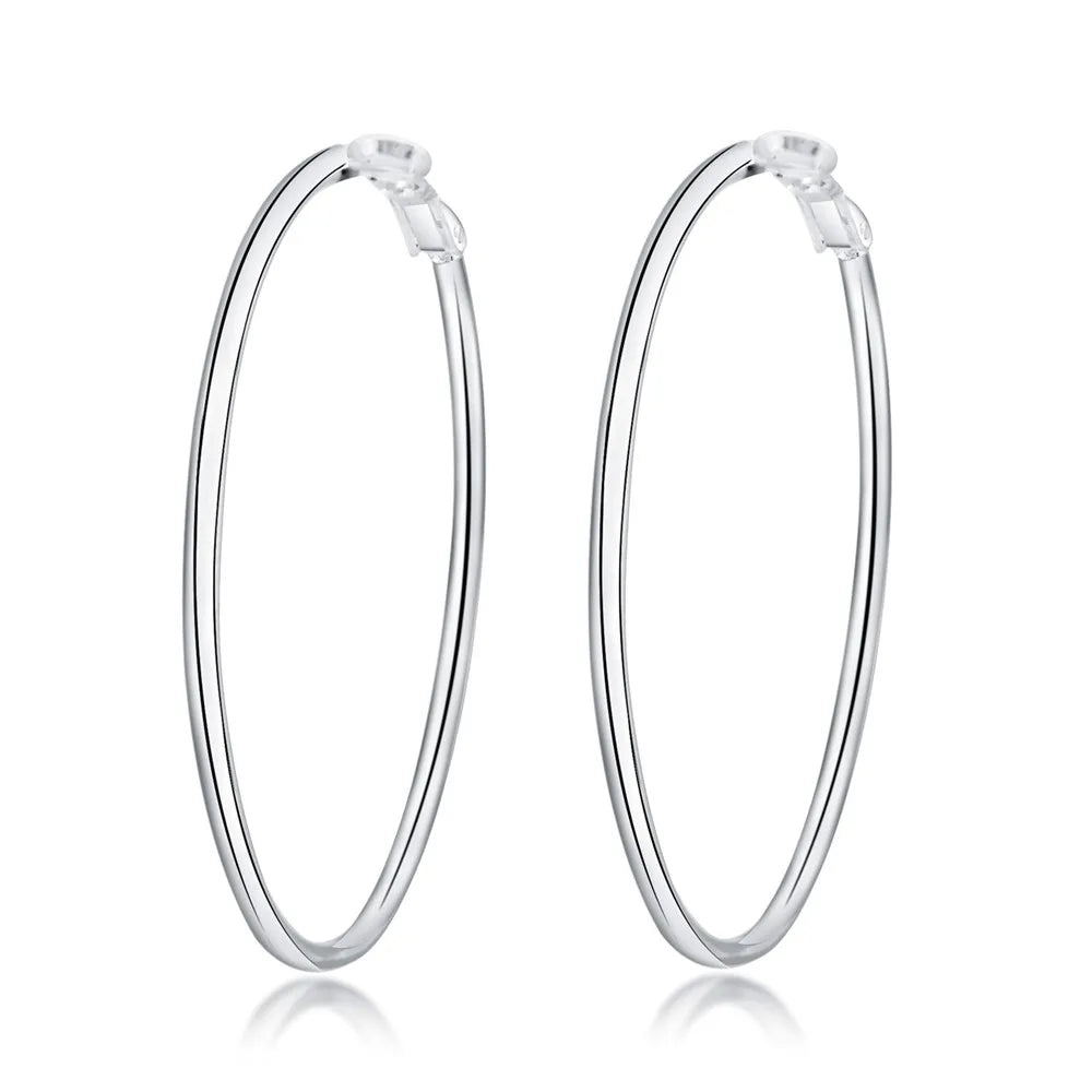 925 Sterling Silver Big Circle Round 5/6/7/8 cm Hoop Earrings For Women Wedding Ring Earring Luxury Quality Jewelry Accessories