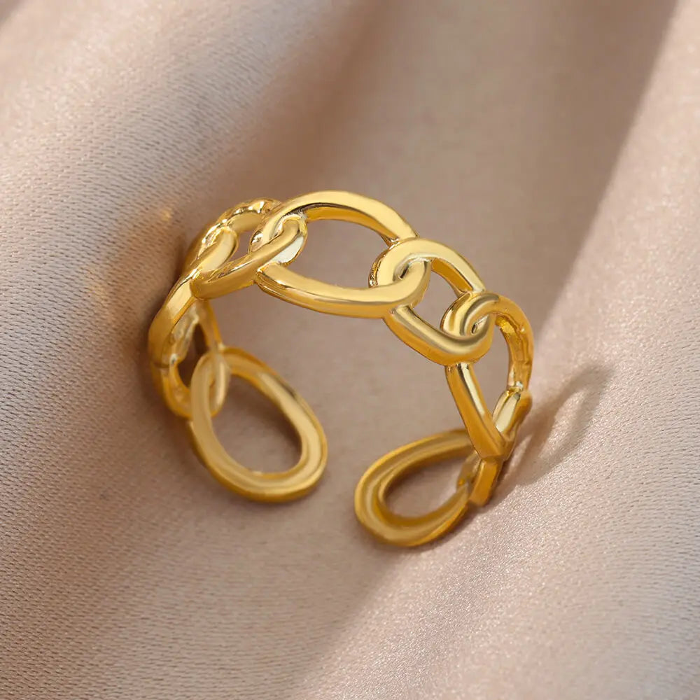 Irregular Hollow Opening Rings For Women Stainless Steel Gold Color Geometric Ring Party Christmas Jewelry Gift Free Shipping