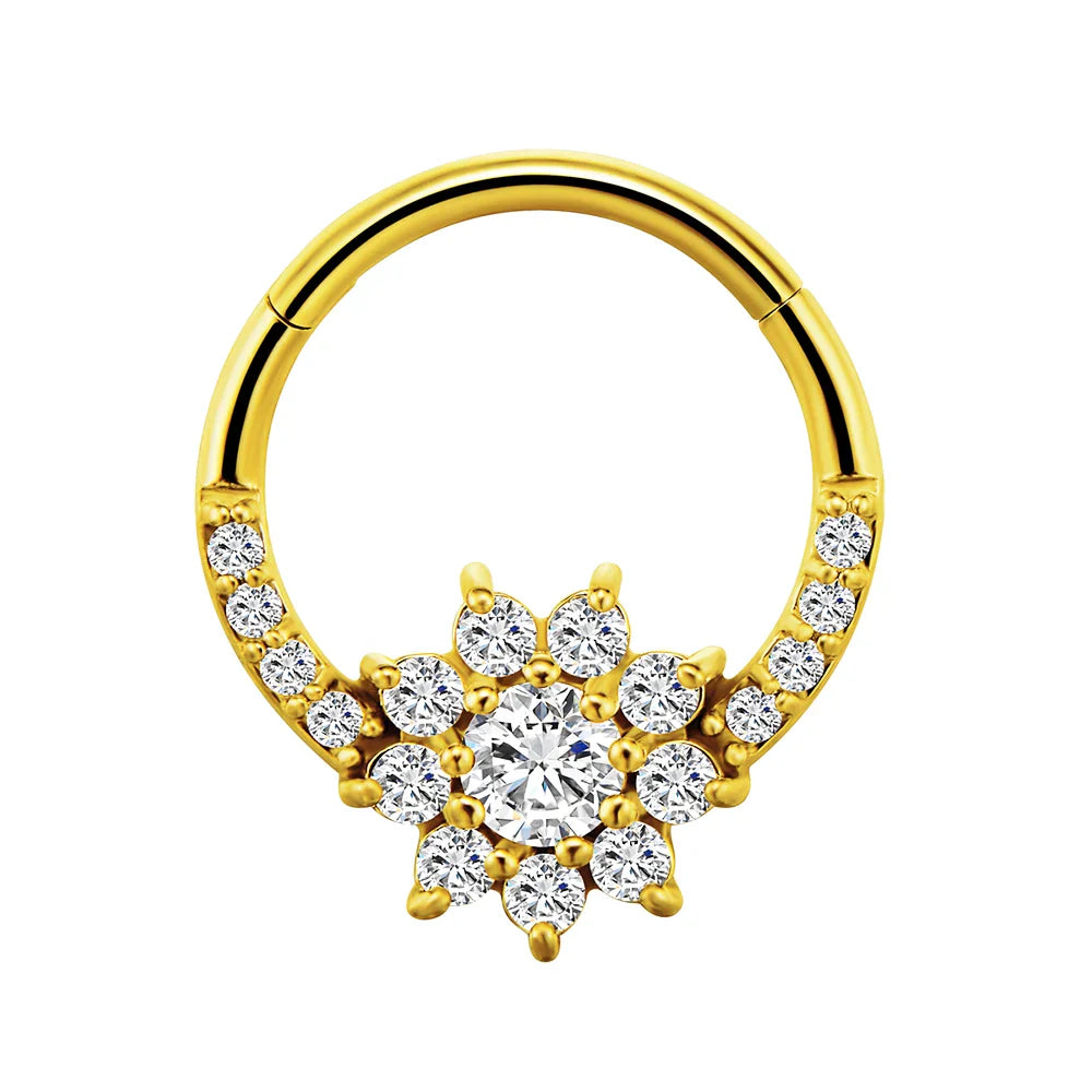 Flowers Nose Ring Septum 100% 316L Surgical Steel Zircon Clicker Daith Piercing Ear Cartilage Helix Hoop Flowers Water Drops