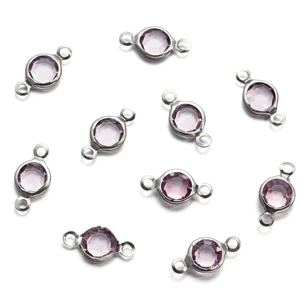 10pcs/lot Stainless Steel Crystal Round Double Ring Pendants for DIY Bracelet Necklace Beads Jewelry Making Accessories