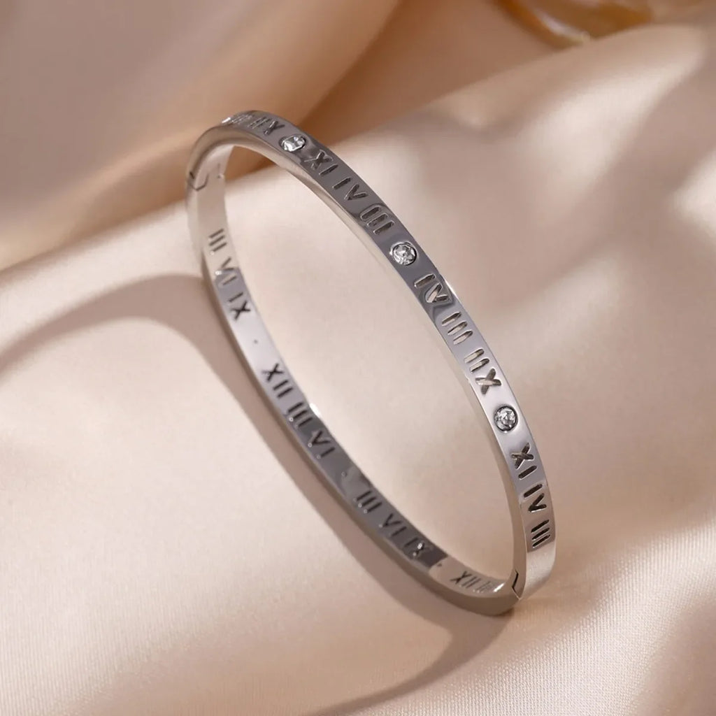 Yupsk 5Pcs/set Silver Color Stainless Steel Bracelet Shiny Zircon Inlaid Stackable Bangles Female Jewelry Gift