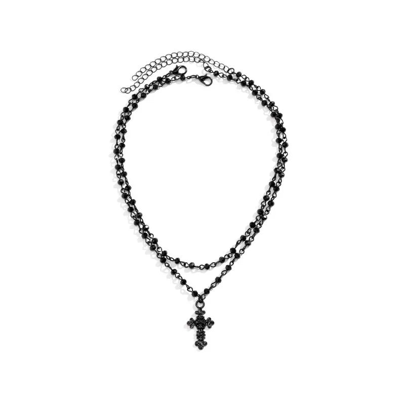 2Pcs/Pack necklace Set cross Crystal Necklace Female Retro Sweet Cool Style Double Layer Pendant Collarbone Chain Jewelry