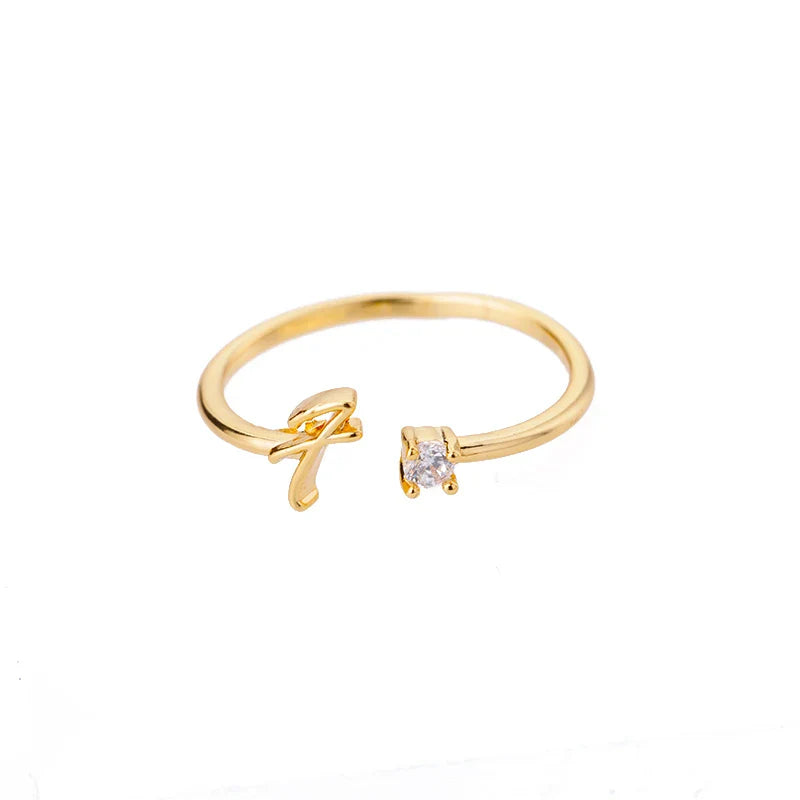 Zircon Tiny Initial Letter Rings For Women Stainless Steel A-Z Letters Adjustable Ring Female Christmas Aesthetic Jewelry Gift