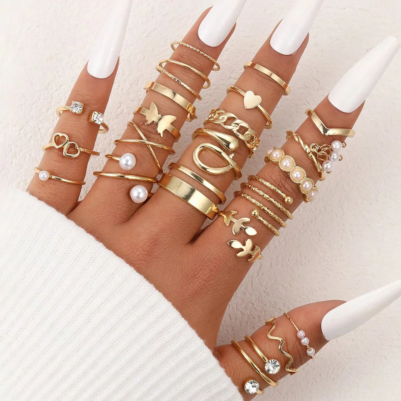 Vintage Irregularly Ring Set for Women Bohemian Gold Color Butterfly Snake Heart Geometric Rings Retro Boho Fashion Jewelry Gift