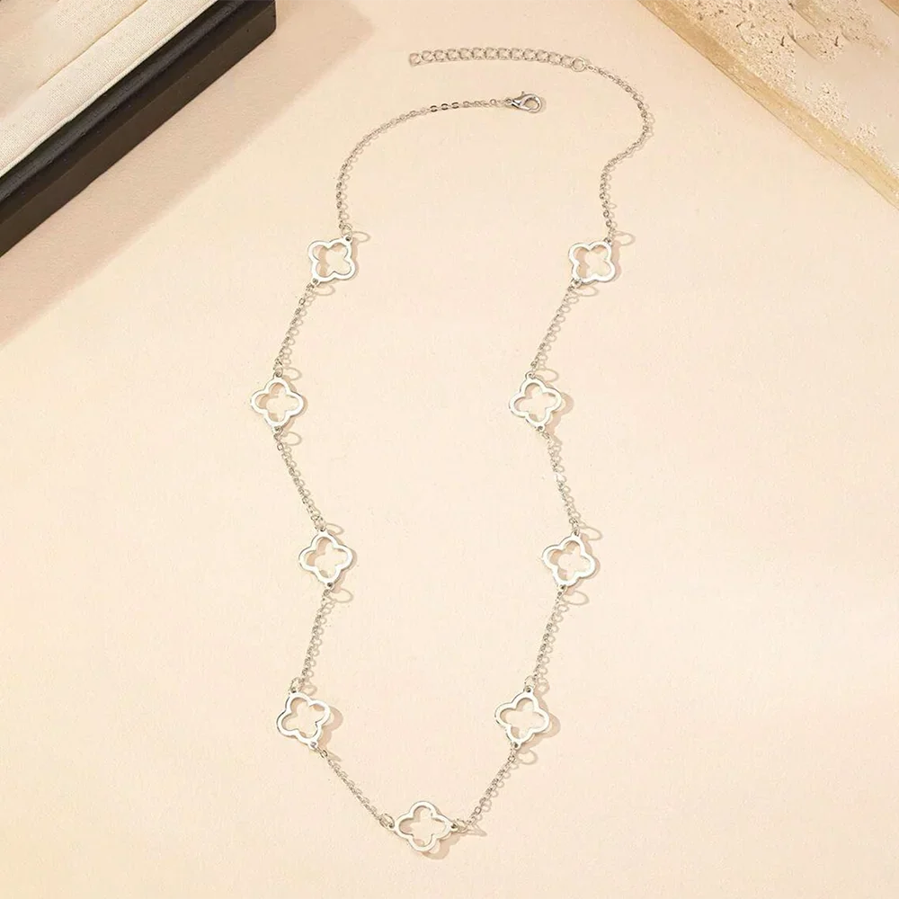 Aomogo Stainless Steel 2025 New Hollow Four-Leaf Clover Pendant Necklace Simple Fashion Design Collarbone Chain Jewelry Gifts