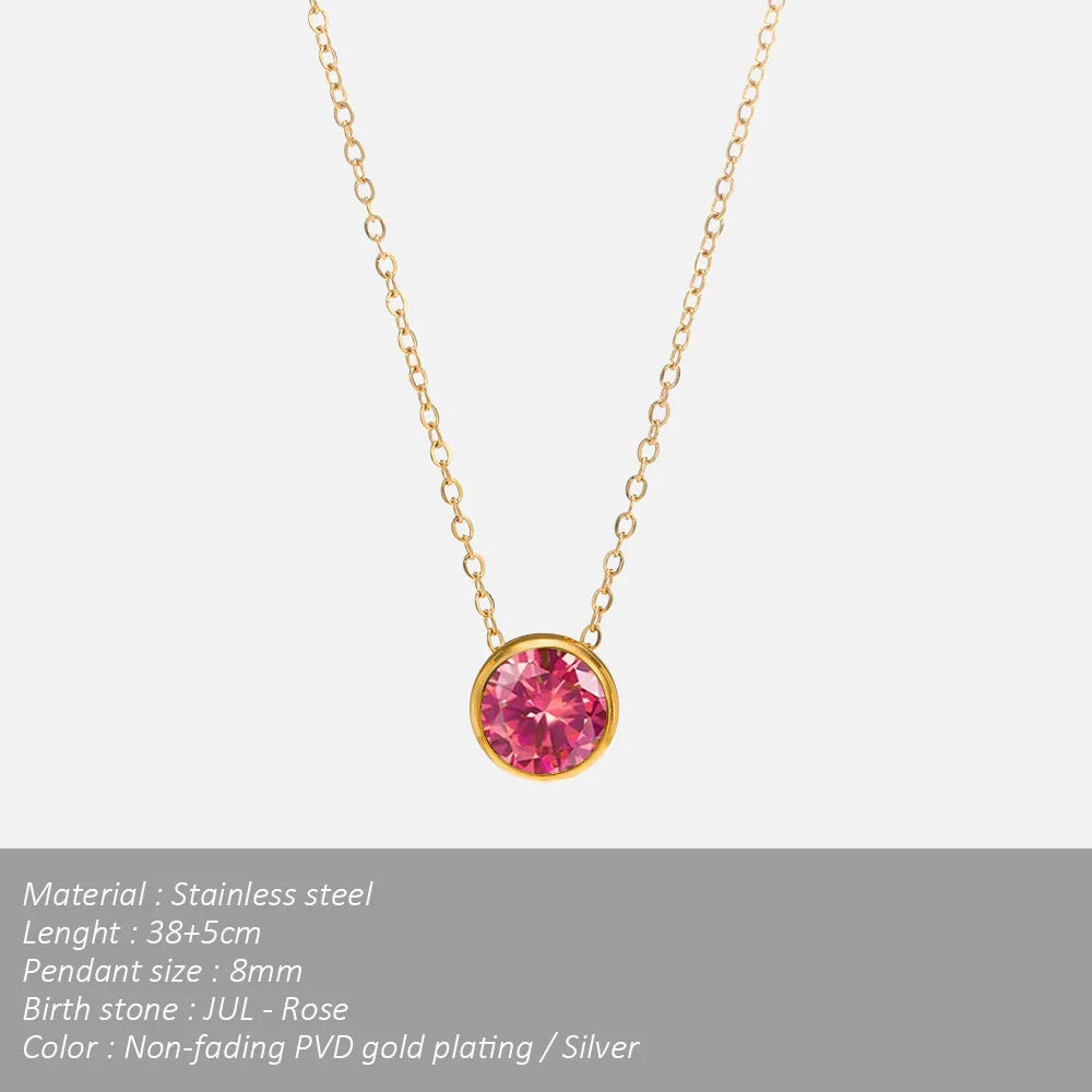 SUNIBI Stainless Steel Birthstone Necklace for Woman Gold Color Bride Designer Pendant Necklaces Birthday Gift Jewelry Wholesale