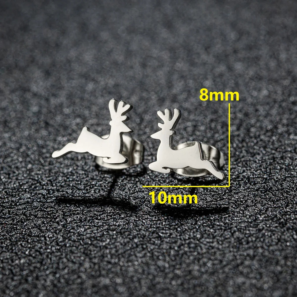 High Quality Stainless Steel Stud Earrings Girl Snowflake Elk Deer Silver Color Tragus Piercing Women'S Earrings Christmas Gifts