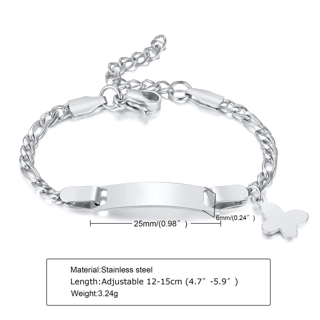 Custom Personalized Name ID Bracelet Gilrs Boy Gifts, Stainless Steel Curb Chain Link Crown Bracelet Not Allergic
