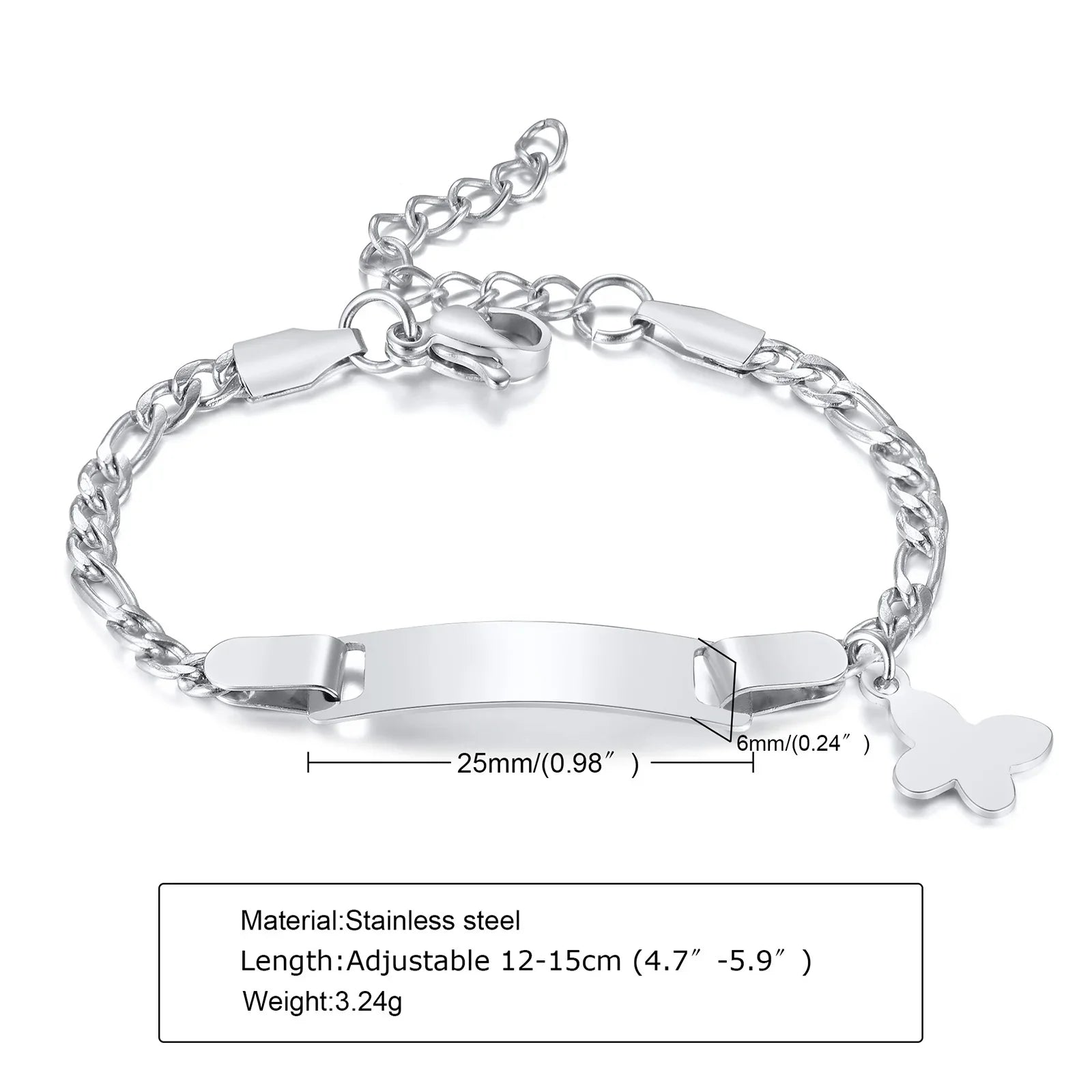 Custom Personalized Name ID Bracelet Gilrs Boy Gifts, Stainless Steel Curb Chain Link Crown Bracelet Not Allergic