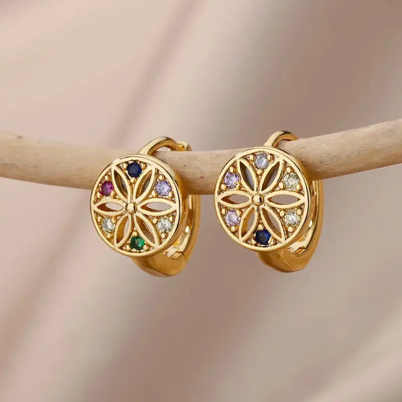 Rainbow Zircon Earring for Women Stainless Steel Hoop Earring 2024 New Trending Luxury Aesthetic Accesorios Jewelry aretes mujer