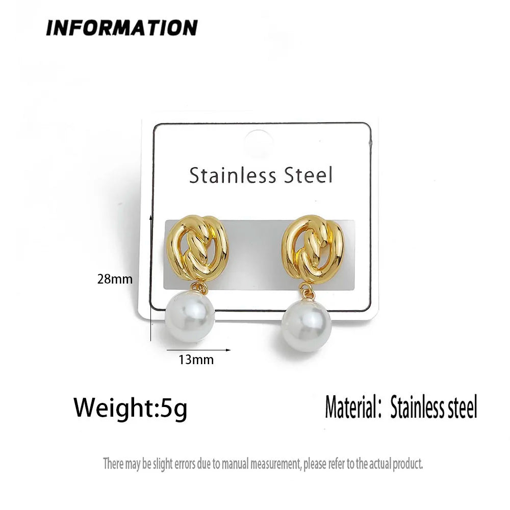 Creative heavy metal pearl shell stainless steel earrings, waterproof and rusty-free women's earrings, party jewelry
