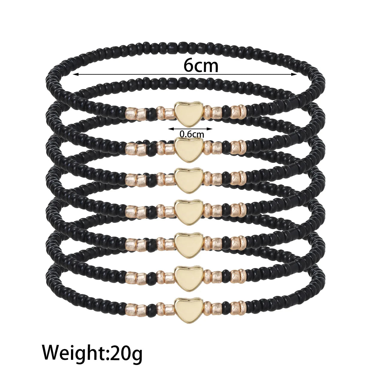 7Pcs Colorful Rice Beads Bracelet Set For Women Fashion Heart Charm Elastic Beaded Chain Bangle Female Trendy Jewelry Gift