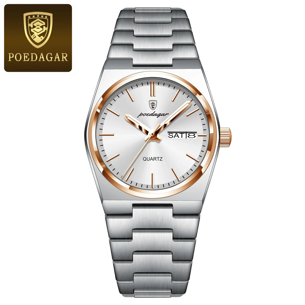 POEDAGAR Luxury Woman Watch Waterproof Luminous Fashion Quartz Ladies Wristwatch Date Week Stainless Steel Women's Watches Reloj