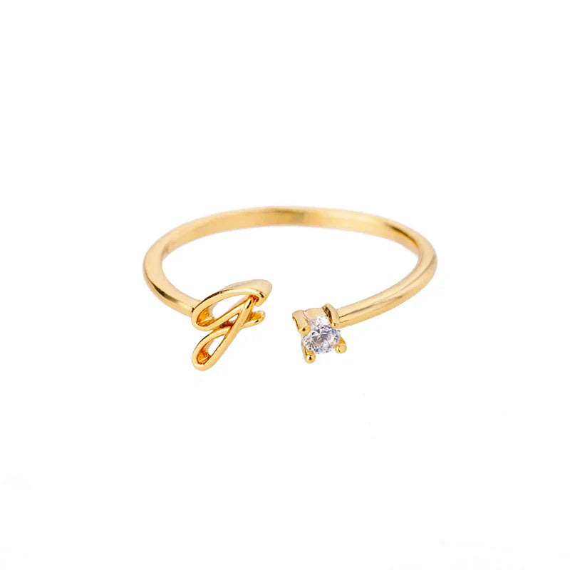 Zircon Tiny Initial Letter Rings For Women Stainless Steel A-Z Letters Adjustable Ring Female Christmas Aesthetic Jewelry Gift