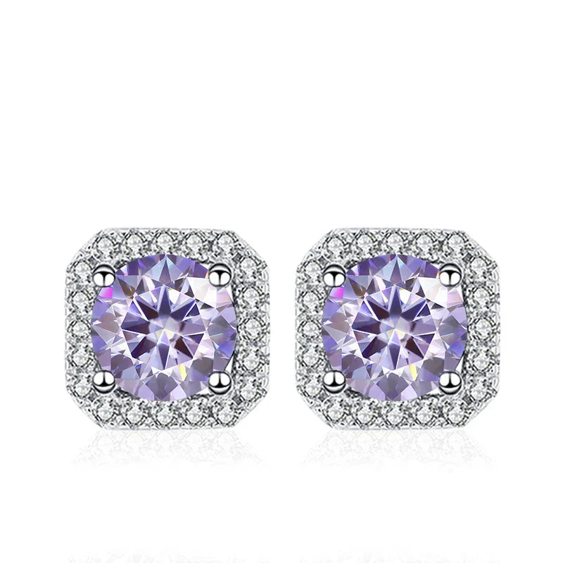 NeeTim 0.5ct 1ct Pink Moissanite Studs Earrings for Women 925 Sterling Silver Black Blue Grey Sparkling Lab Diamond Stud Earring