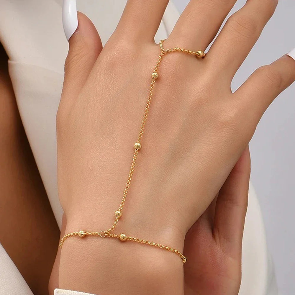 Stainless Steel Bracelets Personality Design Beaded Finger Chain  Minimalist Bracelet For Women Jewelry Best Friend Gifts New