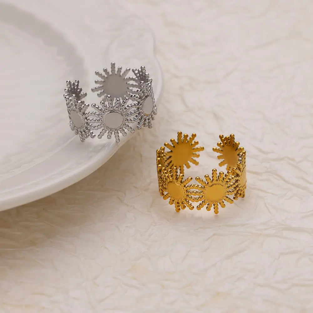 Vintage Sun Rings For Women Gold Color Stainless Steel Sun Ring Wedding Couple Aesthetic Fashion Wedding Christmas Jewelry Gift