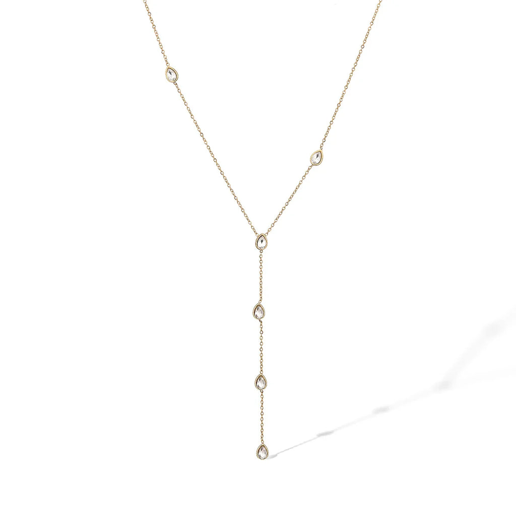 NEWBUY Fashion Gold Color Stainless Steel Choker Necklaces For Women Delicate White/Green/Red CZ Zircon Inlay Jewelry