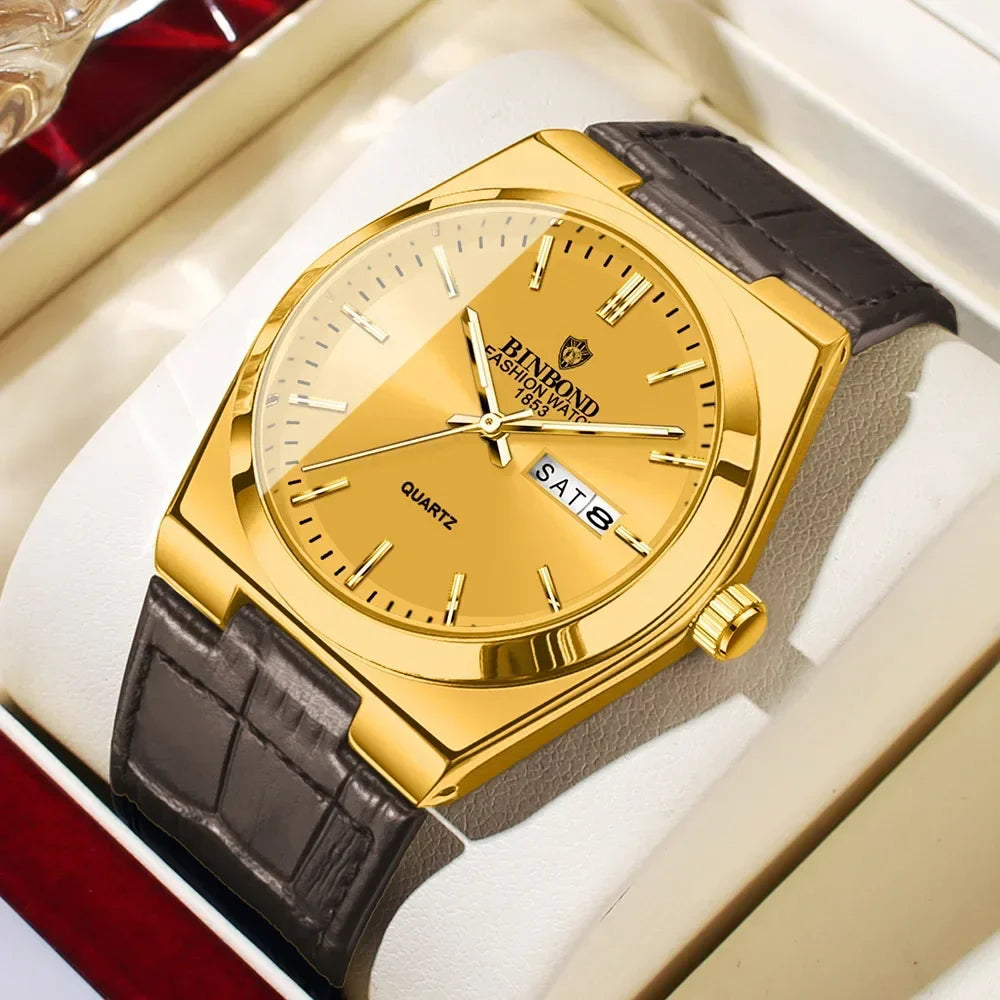 2026 Casual Business Leather Fashion Quartz Wristwatches Gold Clock Men Luxury Watch Automatic Watches Mens Gifts Montre Homme