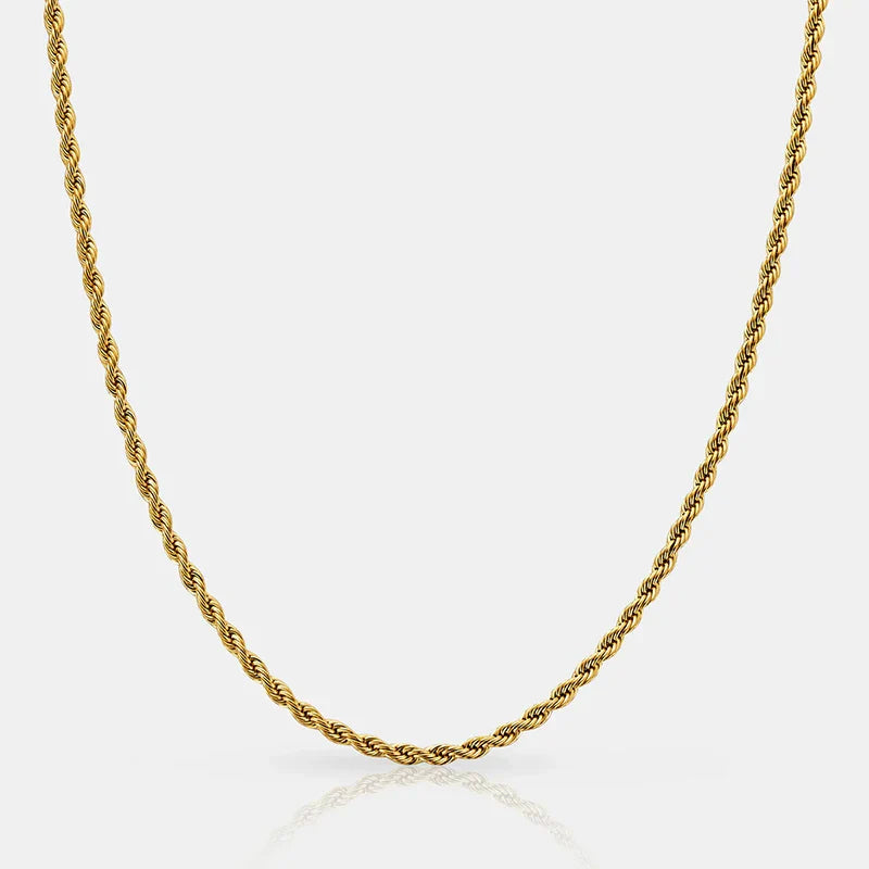 Waterproof Classic 18K Gold Plated Stainless Steel 3mm Rope Chain For Men Women Jewelry Accessories