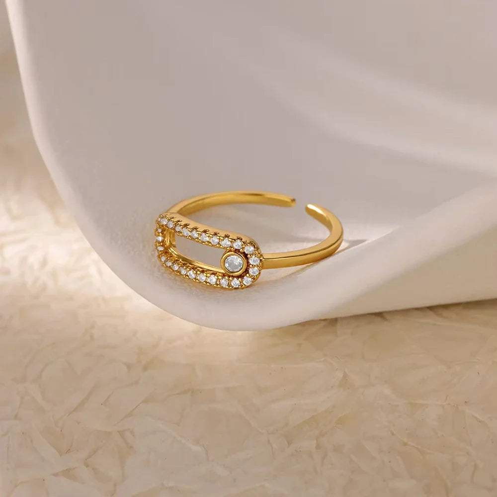 Zircon Heart Rings For Women Stainless Steel Gold Color Geometric Open Finger Ring Fashion Wedding Aesthetic Jewelry Gift