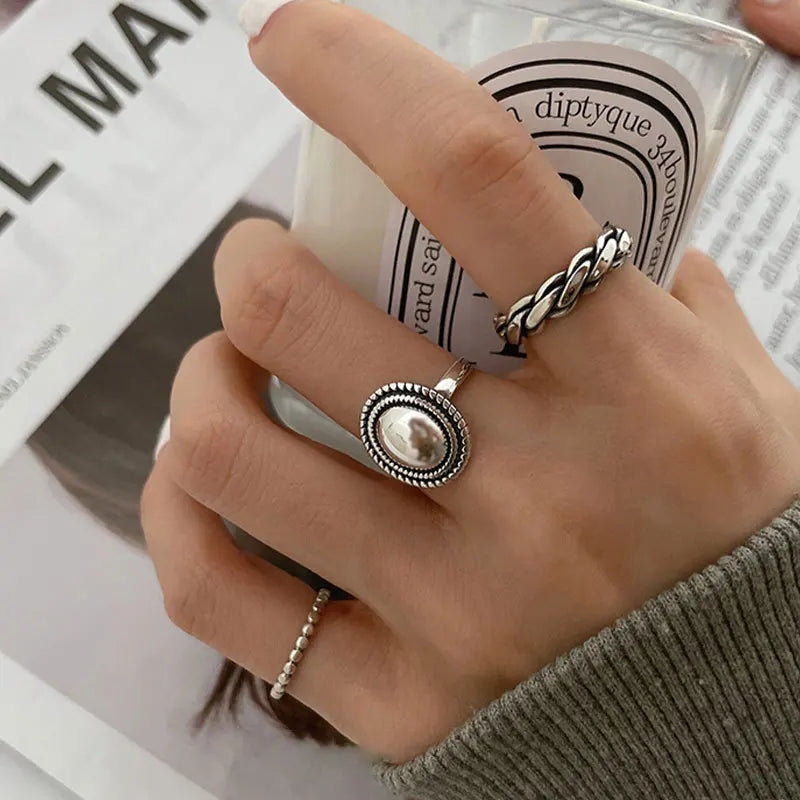 925 Sterling Silver Rings Couples Accessories INS Fashion Vintage Twist Design Round Shape Geometric Thai Silver Jewelry