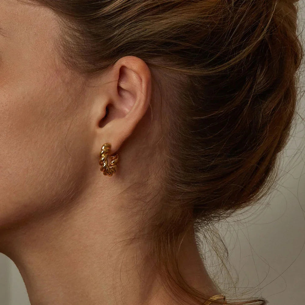 Vintage Stainless Steel Hoop Earrings for Women Spiral Twist Trendy Gold Color Earrings Punk Jewelry Wholesale/Dropshipping