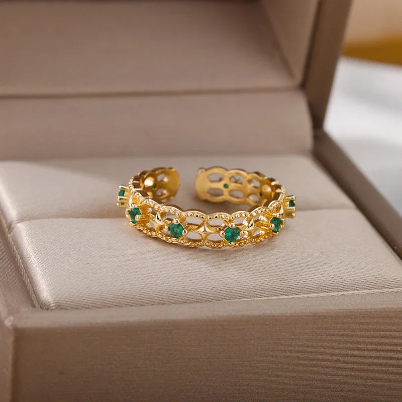 Colorful Zircon Rings For Women Gold Color Stainless Steel Fashion Cubic Zirconia Ring 2023 Trend Aesthetic Wedding Jewelry Gift