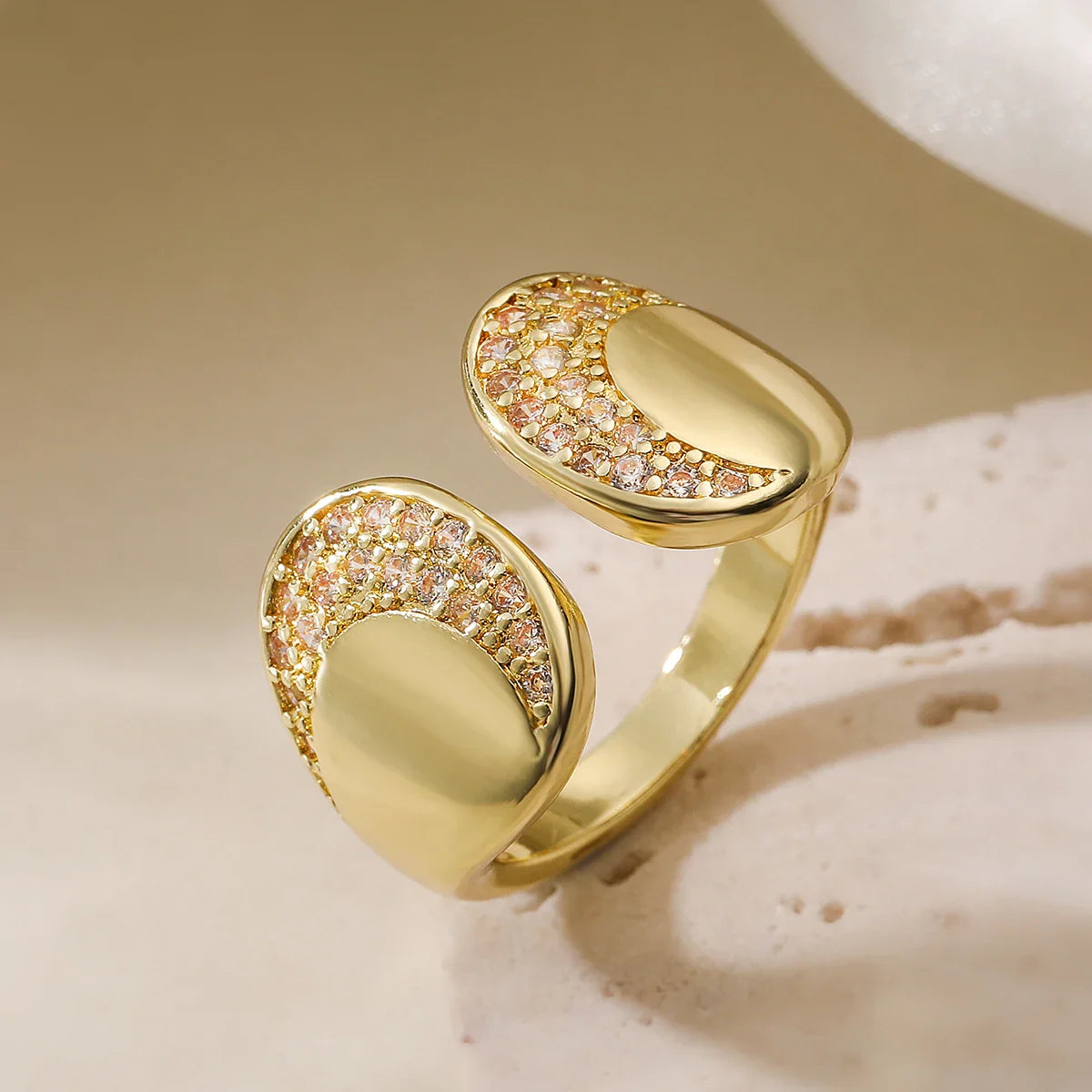 NEWBUY High Quality AAA CZ Zircon Inlay Copper Wedding Jewelry Unique Design Open Rings For Elegant Women Size Adjustable