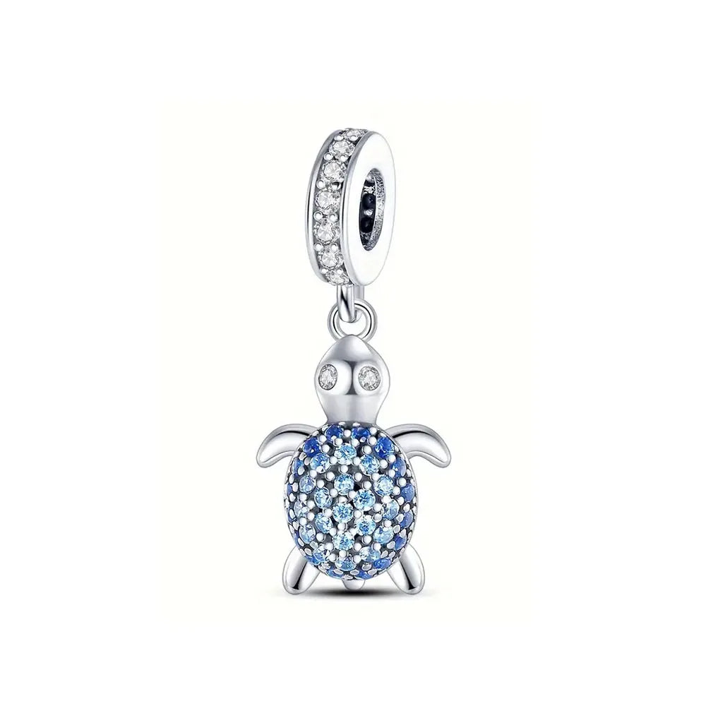 European Summer Blue Series Turtle Flower Pendant Fit S925 European 925 Sterling Silver Bracelet Bangles Necklace