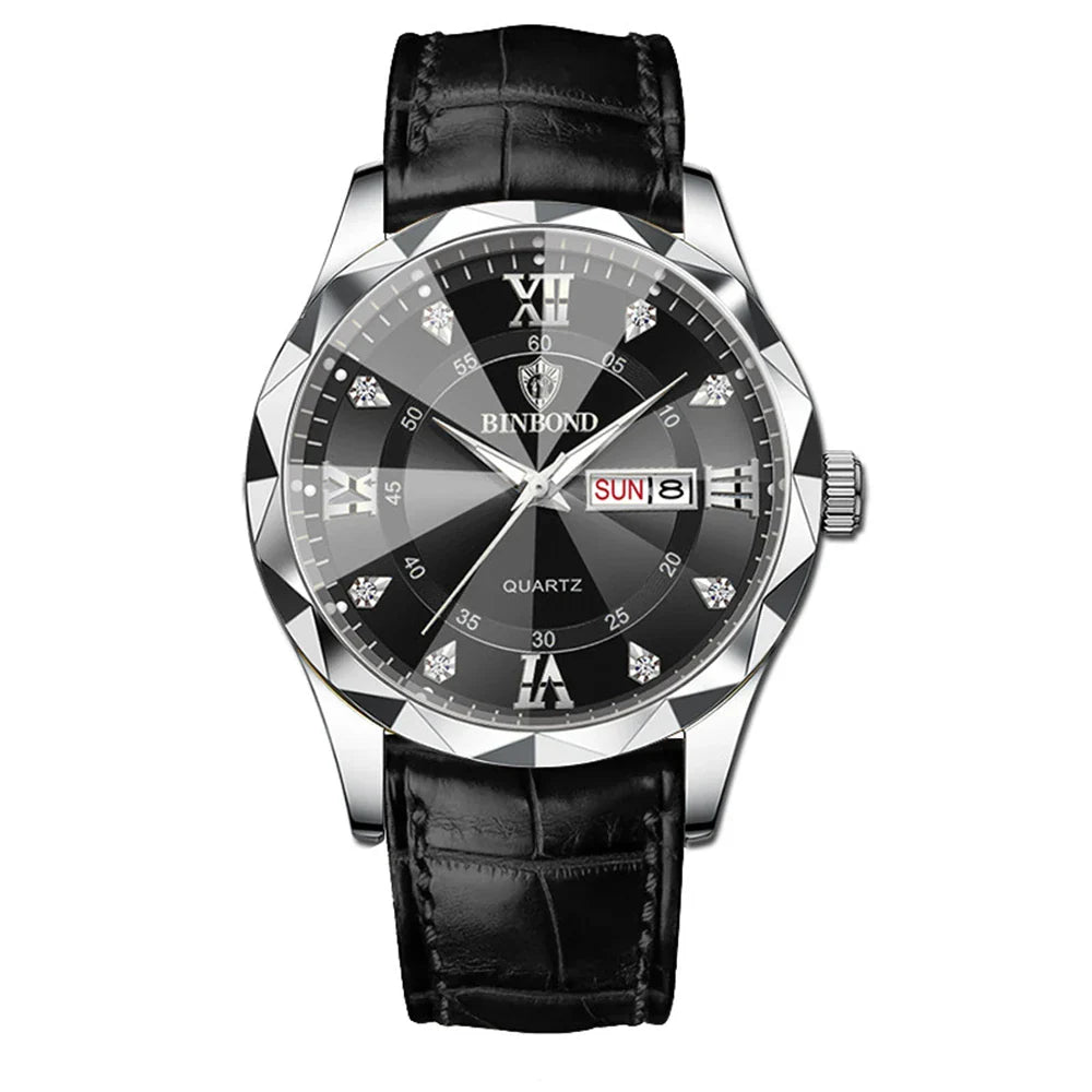 New Gold Business Leather Casual Diamond Clock Men Luxury Watch Automatic Watches Mens Fashion Quartz Wristwatches Orologi Uomo