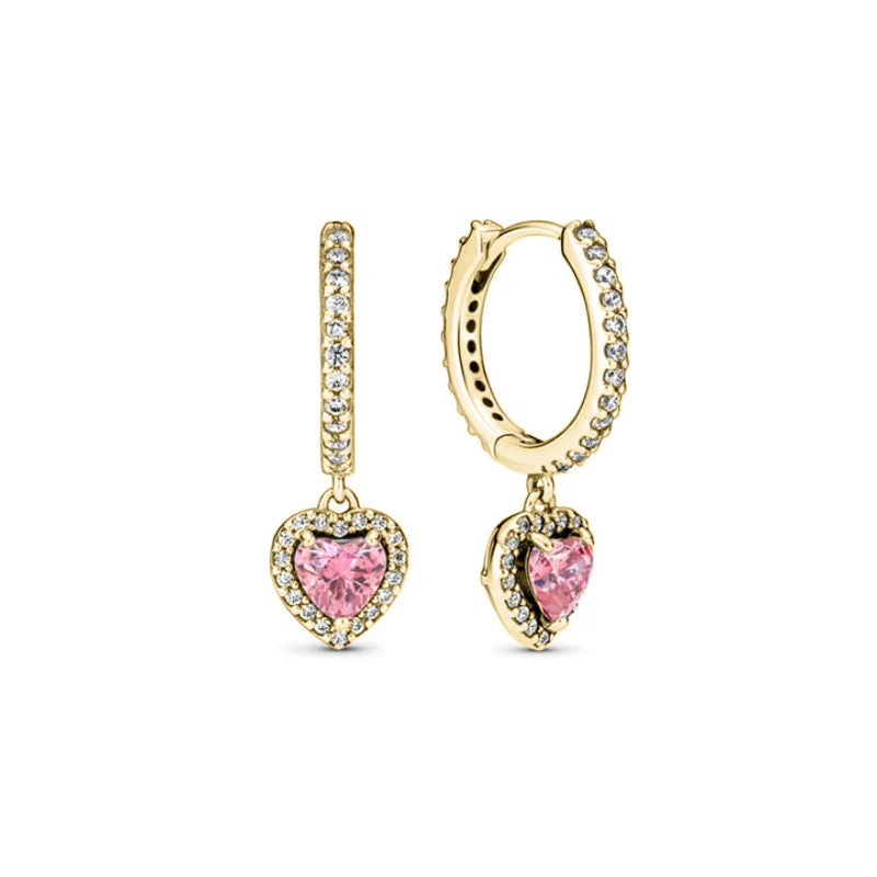 New S925 Silver Heart Stone Stud Earrings Suitable for Valentine's Day, Mother's Day, Anniversary Gift DIY Charm Jewelry