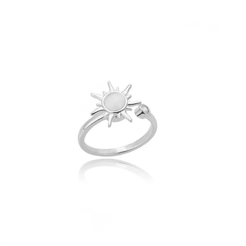 Stainless Steel Lotus Flower Ring for Women Gold Color Vintage Stone Opal Oval Flower Ring Fashion Aesthetic Jewelry Gift