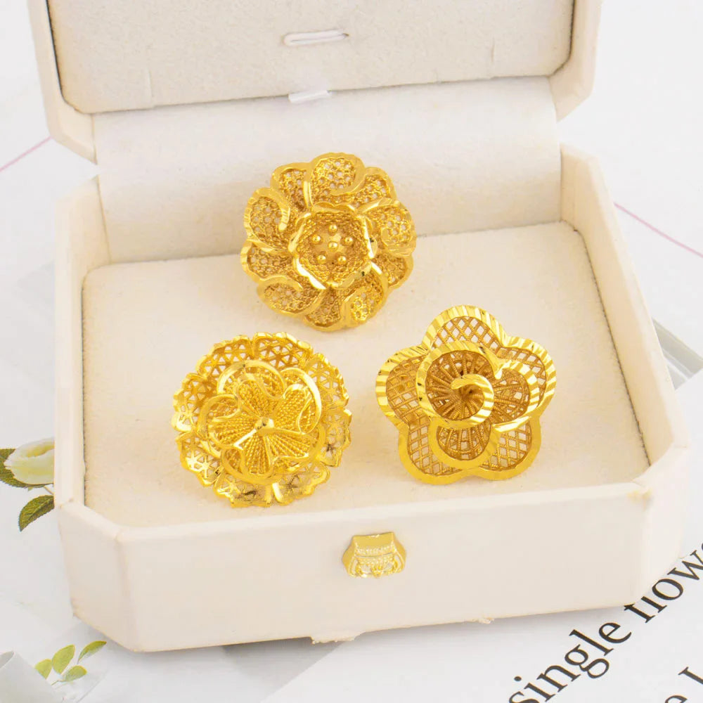 Ethiopia Arab Dubai Gold Plated Rings For Women Resizable 18K Gold Plated Jewelry For Wedding And Party Gifts