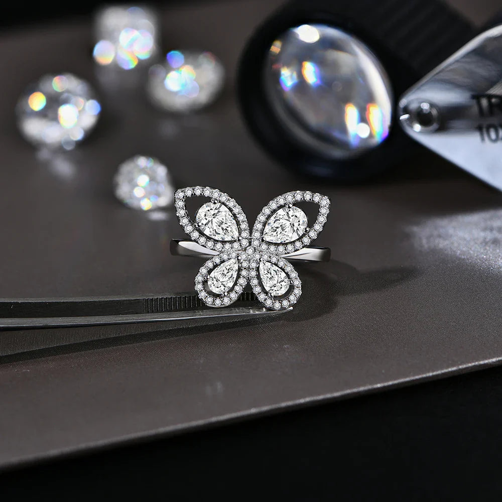 MINTYBOX Butterfly Moissanite Ring for Women Solid 10k 14k White Gold Pear Cut 6*4mm Pass Diamond Test Engagement Fine Jewelry